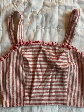Aqua Striped Red and White Crop Top - S